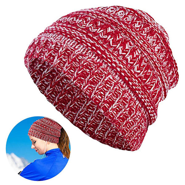 1 st Ponytail Messy Bun Tail Kvinnors Solid Ribbad Mössa Cap Tom Hat Stickad Ullmössa（röd）