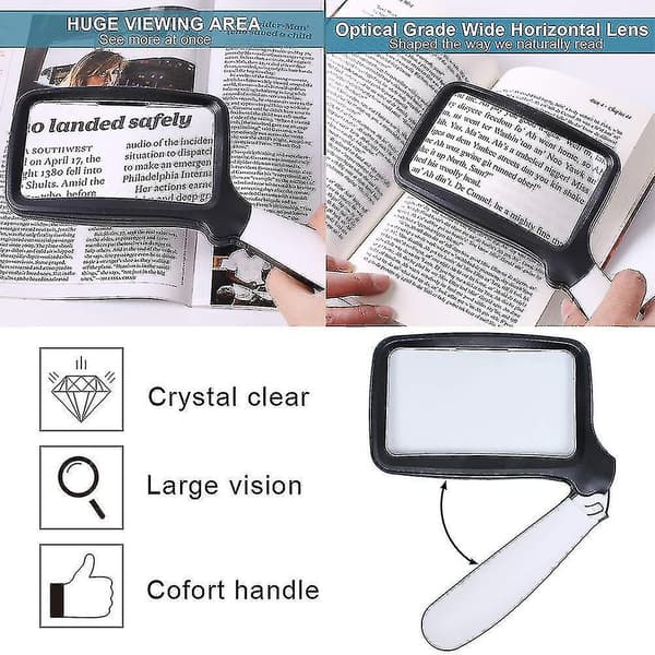 Rektangulär förstoringsglas hopfällbar handhållen 5 LED-förstorare