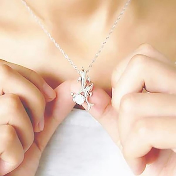 Halsband Delfin Halsband Delfin Hänge Älskare Diamant Dubbel Delfin Kärlek Kristall Vit Zirkon Halsband