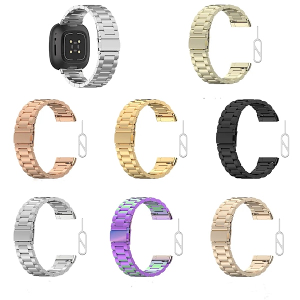 Tre pärlor i rostfritt stål armband för Fitbit versa4/sense2/versa3/sense (Champagnefärg) beige