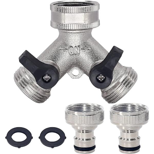 2-veis messingkran, hageslangedeler, nikkelbelagt, toveis messingkranmanifold messinghageslange med 2 x 3/4 tommers messingvannkrantilkobling