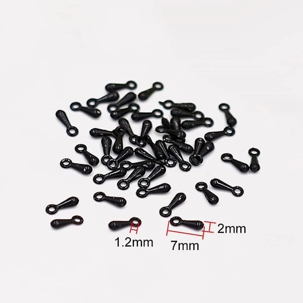 1000 st legering i metall, förlängningskedja, droppformade ändpärlor, 2 x 7 mm, svart