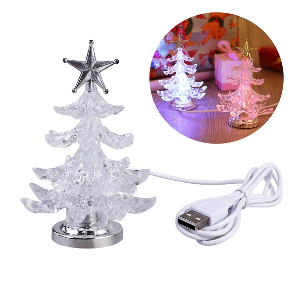 Lysande julgran LED-ljus USB-nattlampa RGB 7-färgs blinkande ljus bordslampa dekoration sänglampa heminredning julklapp (silver)