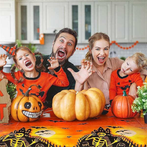 Halloween Græskar Kranie Dug 137x274cm - Rektangulær Vandtæt Dekor