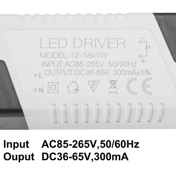 LED-drivrutin 12-18W konstant ström 300mA hög effekt AC 85-265V utgång 36-65V DC-kontakt extern strömförsörjning LED-taklampa transformator 2 st