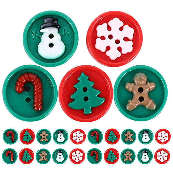 30 st resin tecknade jul knappar tvåhåls harts DIY handgjorda knappar sy knappar (2.00X2.00X0.50CM, som visas på bilden)