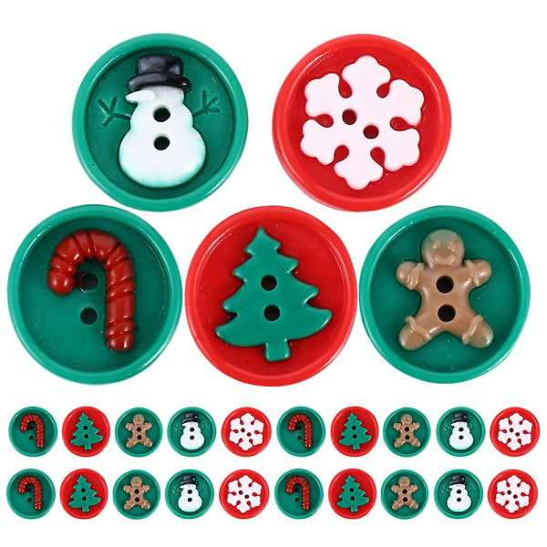 30 stykker harpiks tegneserie juleknapper to-hullers harpiks DIY håndlavede knapper til syning (2.00X2.00X0.50CM, som vist på billedet)