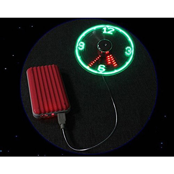 Mini USB-driven LED-blinkande realtidsdisplayfunktion klockfläkt（A）