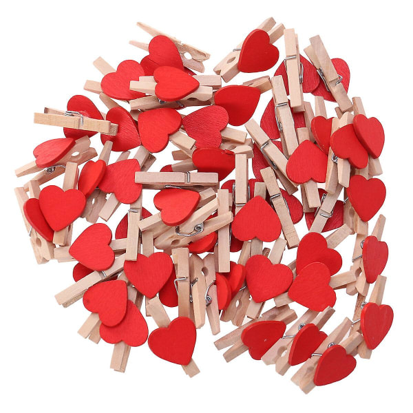 Paket med 50 Love Träklämmor Vackra små hållklämmor för fotomålning (röd)