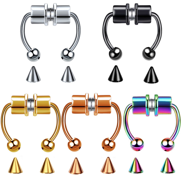 Magnetisk hestesko næsering - Clip-On, rustfrit stål, slidstærk, personlighed - Ingen piercinger påkrævet（Multicolor）