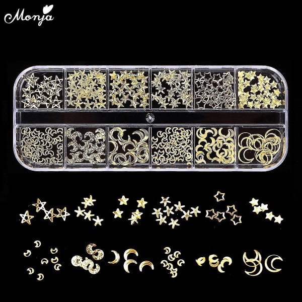 4339 Blandet 3d Diy Charm Neglekunst Måne Stjerne Guld Metal Nitte Pigge