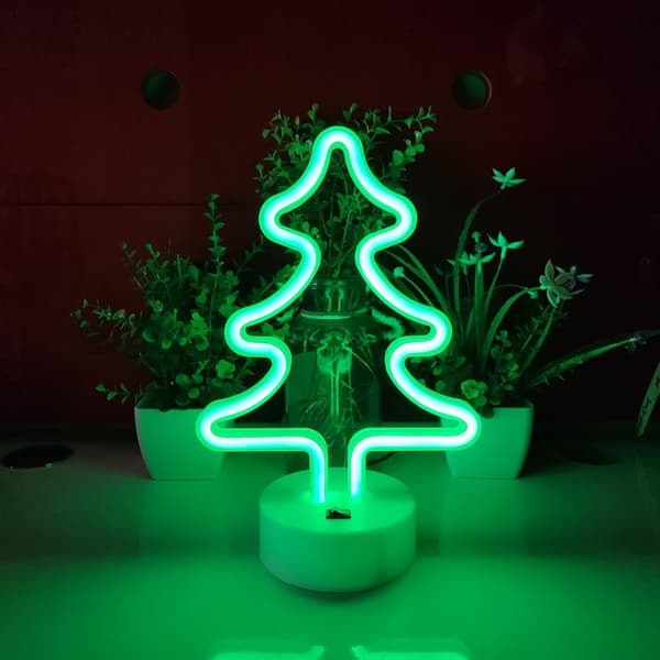 Julgrans neonskylt, sovrumsdekoration neonljus, batteri USB-driven