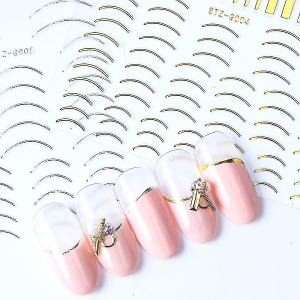 STZ G009 Guld 3d Nail Art Stickers raka böjda vågor liners Stripe