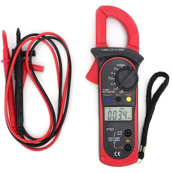 ST201 DC/AC Automatisk Digital Tångamperemeter Spänning Resistans Diod Tester (Röd)