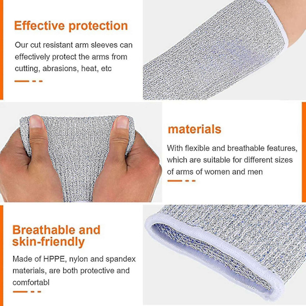 Kutt og brennsikre ermer Arm Protection Sleeves Underarmsprotektorer for tynn hud 4 par