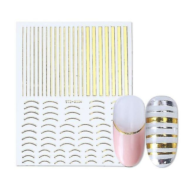 STZ G004 Guld 3d Neglekunst Stickers lige Buede Bølger Linjer Striber
