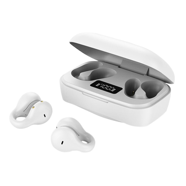 Trådlösa hörlurar Bluetooth hörlurar med LED-skärm inbyggd mikrofon, Bluetooth headset för träningsspel som löper (Vit)