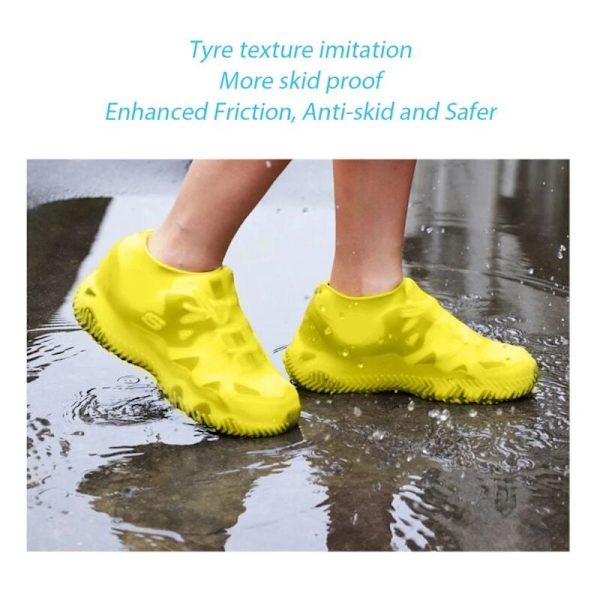 Par (2 st/set) Unisex Vattentät Silikon Overshoes Sko Färg Skydd Regn Stövlar Utomhus Regnig Dag Återanvändbara Skoskydd Gul
