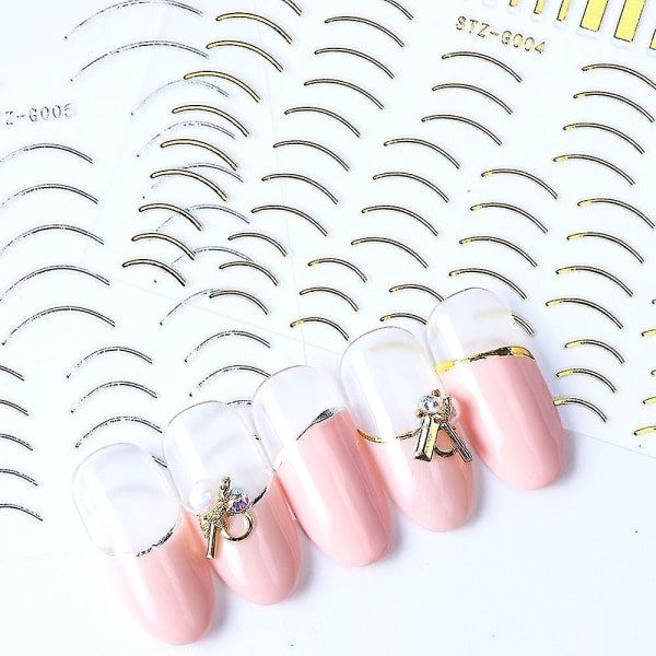 STZ G004 Sølv 3d Nail Art Stickers straight Curved Waves Liners Stripe