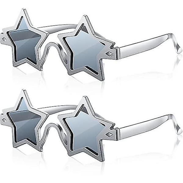 2 stjärnformade solglasögon Pentagram solglasögon Maskeraddräkt Nyhet Solglasögon För Julfest (Silver)