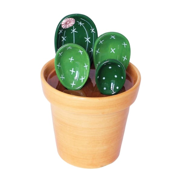 Tecknad Cactus Mätskedar Set Blyfri lergods Keramik För kök Hemdekorationer（2 färg）