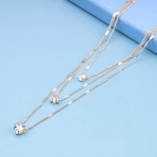Boho Lagdelt Krystall Halskjede Kjede Krystall Dråpe Choker Hjerte Vanndråper Stjerne Anheng Halskjede