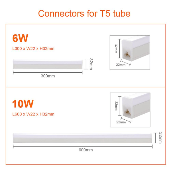 2023 Ny opgraderet LED Tube T5 Lampe 220V Plastic Fluorescerende Lys 9W-18W Varm/Kold Hvid（Sort hvid）