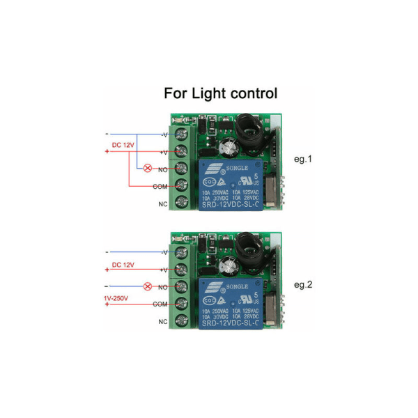 433Mhz Dc 12V 1Ch Trådlös Fjärrströmbrytare Med Rf Sändare Fjärrkontroller 2st