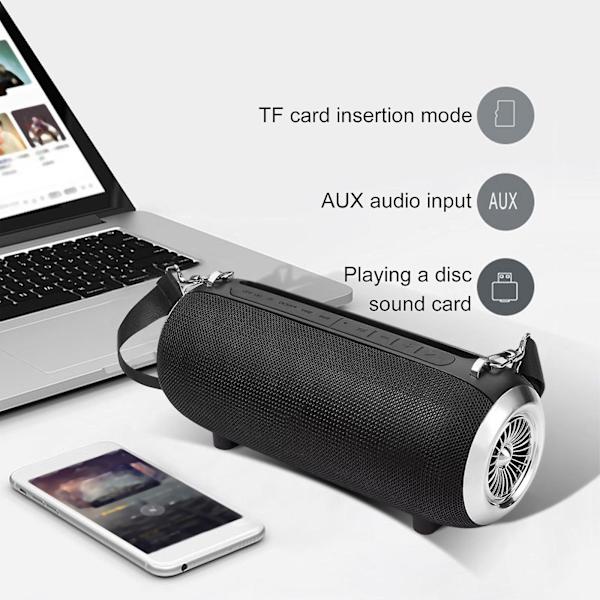 Dubbla högtalare Bluetooth-högtalare, stor volym, bärbar utomhusrem i tyg, kraftfullt ljud och radio allt-i-ett-maskin（Svart）