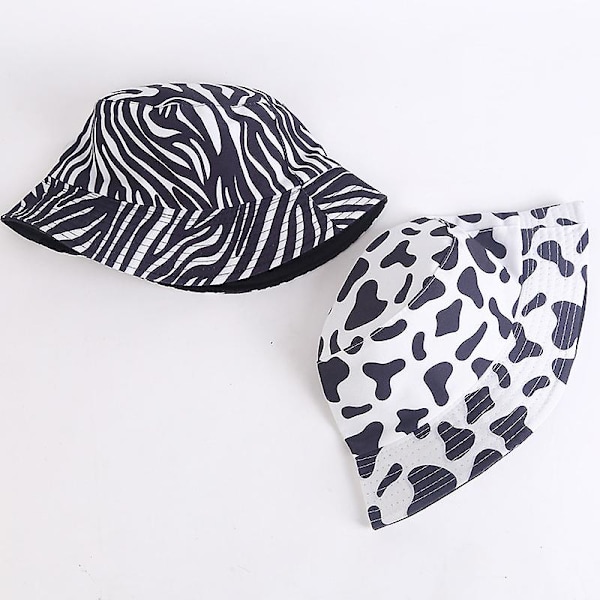 Unisex Bucket Hat Bomull Sol Sommar Fiskare Utomhus Kepsen för Män Kvinnor Tonåringar Ko Zebra Svart och Vit Rutnät