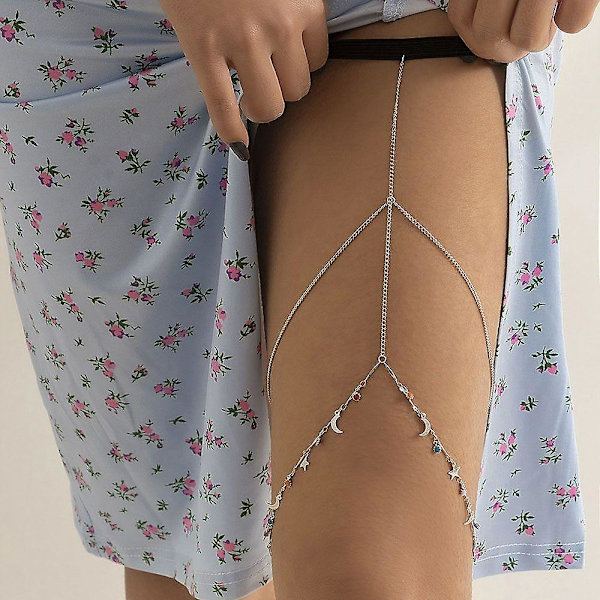 Hänge mode strand bikini ben kedjor lår kedja kropp smycken tillbehör för kvinnor flickor（Stil 5，Silver）