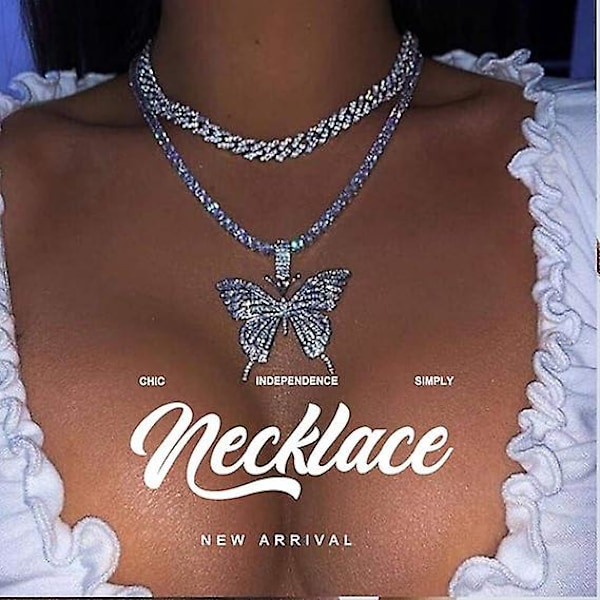 Krystall sommerfugl choker halskjede rhinestone anheng halskjeder kjede glitrende sommerfugl smykker mote fest tilbehør for kvinner og jenter