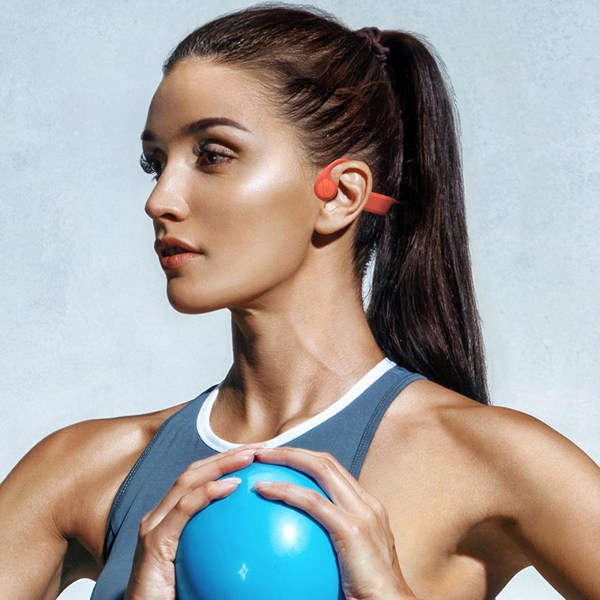 Konduktionshörlurar, Bluetooth trådlösa öppna öron sport hörlurar svettsäkra för löpning cykling promenader träning, gym, arbete (orange)