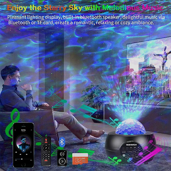 Projektorlys, acsergery Led-projektor natfarve skiftende musikafspiller med