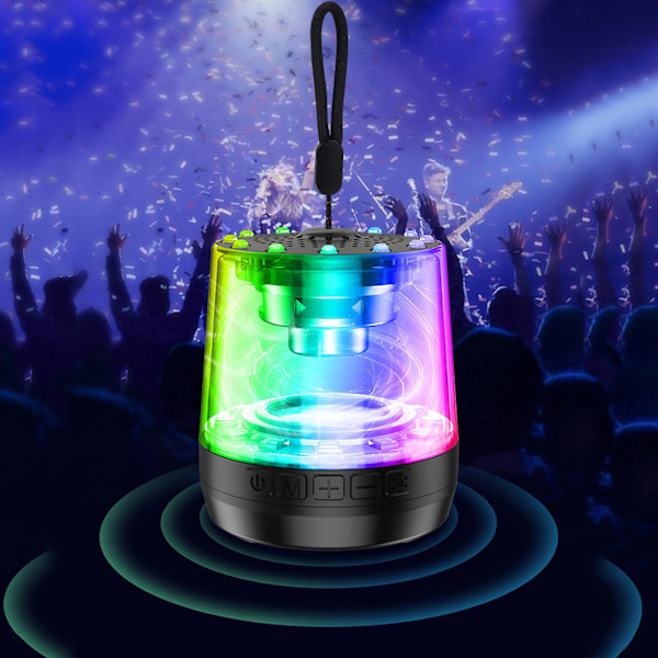 And- och dammsäker Bluetooth-högtalare utomhus bärbar ljud med LED färgglada lampor trådlös minihögtalare-S sammankoppling 360 surroundljud（Svart）
