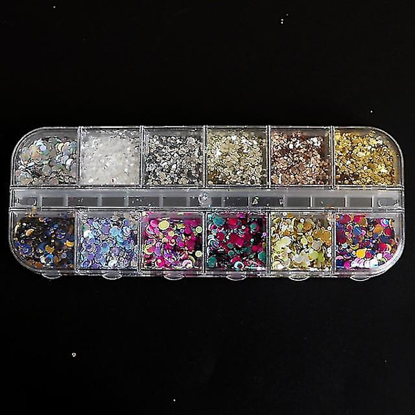 12YP Holografiskt nagelkonstglitter 3d färgglada flingor