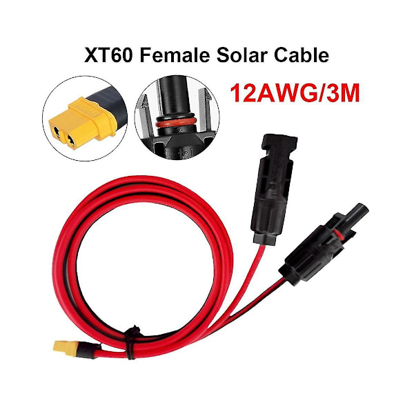 3 metriä 12awg liitinjohto Xt60-sovitin uros-naaras aurinkoliitinjatkokaapeli kannettavalle (musta punainen)