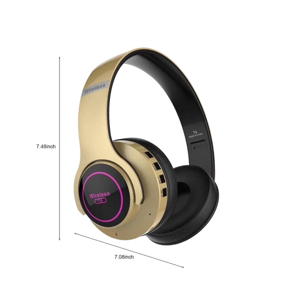 Bluetooth hörlurar Over-ear Vikbar dator Trådlösa hörlurar Brusreducering HIFI Stereo Gaming Headset（Guld）