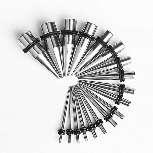 Sæt med 36 stræk-ørepropper (sorte) Metal 18 stræk-ørepropper + 18 kødhuller Dobbelt formet rustfrit stål 1,6 Mm - 10 Mm