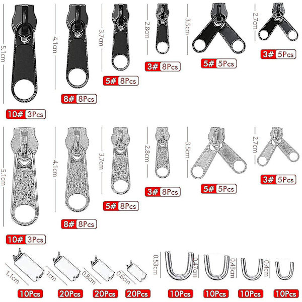 197 st Zipper Reparationssats, Ersättning Dragkedja Slider Dragkedja Ersättning Med 2 Mini Tänger, För Kläder, Väska, Jackor, Tält, Bagage