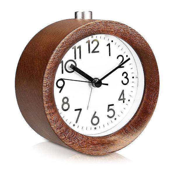 Analog träväckarklocka med snooze - Retro klocka med urtavla alarmlampa