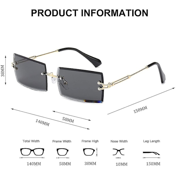 Rimlösa rektangulära solglasögon kompatibla med kvinnor/män ultralätt metallram glasögon mode fyrkantiga Uv400 glasögon unisex（Grå transparent te）