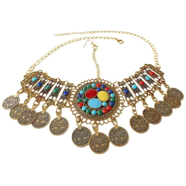 Bohemisk pannband Bohemisk huvudbonad Bohemiskt halsband dam retro halsband (45-50 cm, guld)