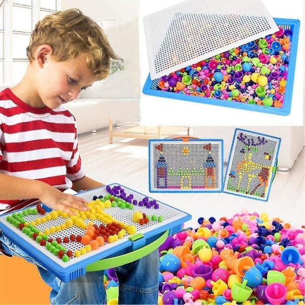 296 stk soppspiker Pegboard pedagogisk fargerik puslespill Byggeklosser Kreative DIY Mosaikk Leker for barn Småbarn