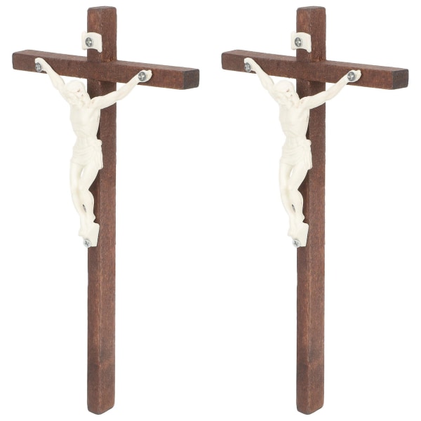 2-delt kristent treveggkors Håndlaget antikk plaketthengekors (21X10,8 cm, som vist på bildet)
