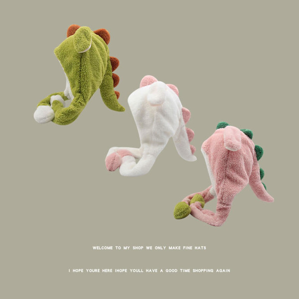 Dinosaurie plysch hatt, öronrörande hopphatt, hopphatt rolig plysch djurhatt för kvinnor flickor（Rosa）