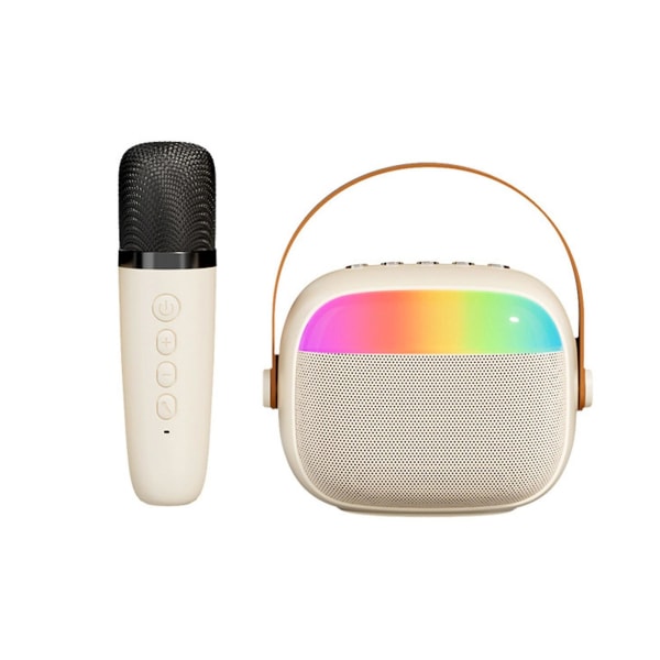 Hemmakaraokemaskin Bärbart Bluetooth 5.3-högtalarsystem med 1-2 trådlösa mikrofoner Hemmafamiljsång för barn FAN20241022（Vit）
