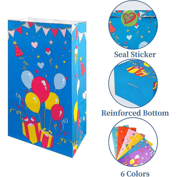 60 Pices Sac Papier Cadeau, Sachet Bonbons Anniversaire, Sac Petit Cadeau, Sacs Anniversaire Enfant, Avec 72 Autocollants Colors Pour Faveur De Annive