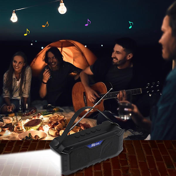 Bluetooth-högtalare, utomhusficklampa, camping, FM-radio, USB trådlös laddningshögtalare (svart)
