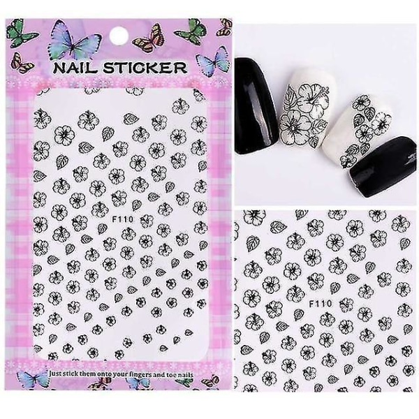 F110 Blomster 3d Art Stickers Dekaler Lim Adhæsiv Manicure Neglespidser Dekoration